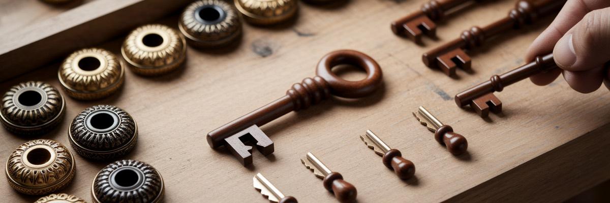 Wooden keys being adapted for different unique keyholes.